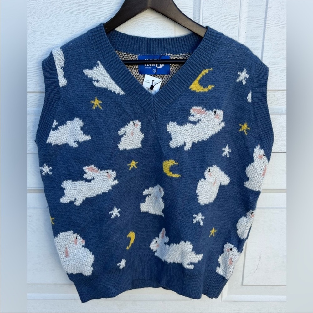 Aelfric Eden Sweater Vest rabbit Unisex Pullover blue S NWT